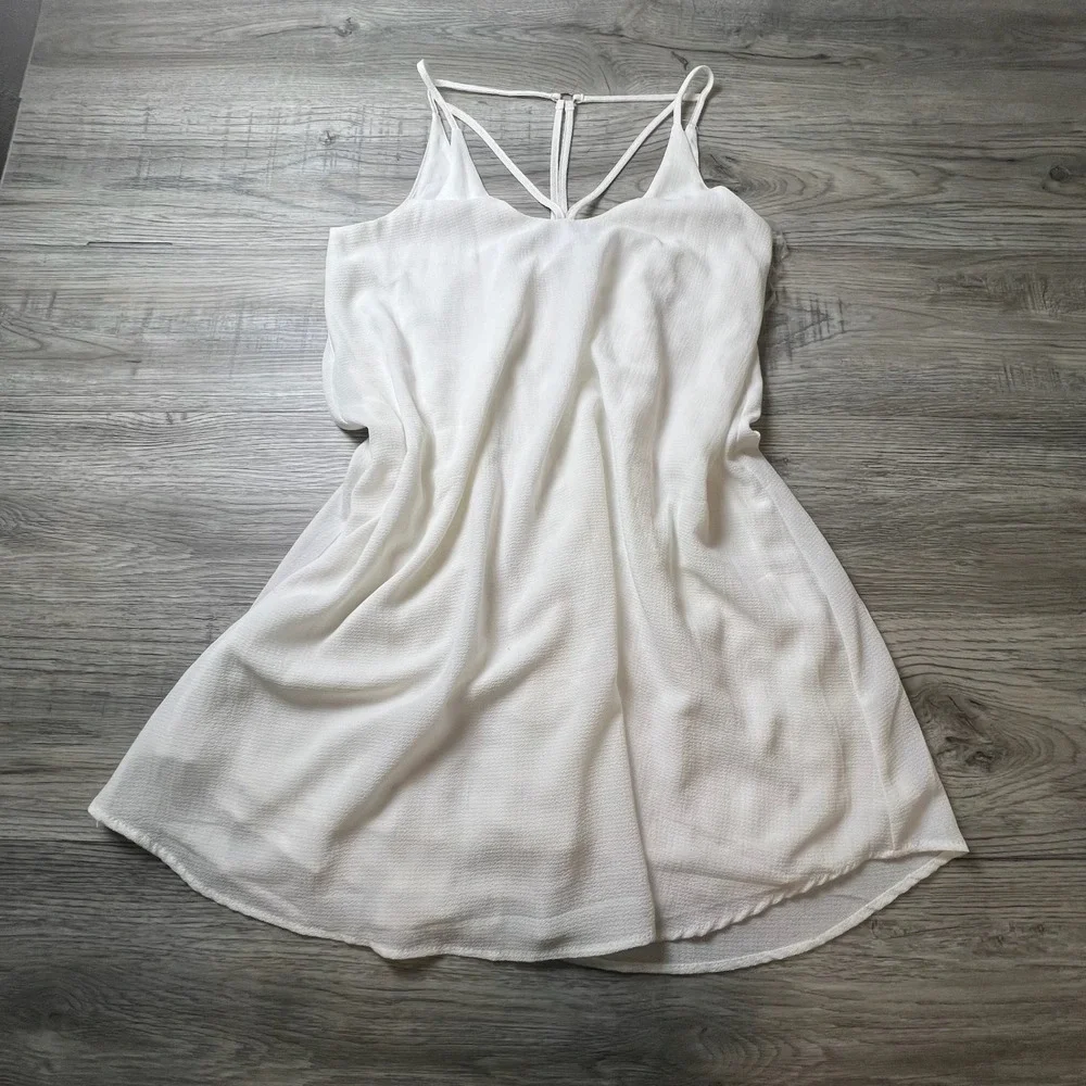 Blue Rain‎ Mini Dress Womens Medium White Caged Back Strappy Summer Boho AC39